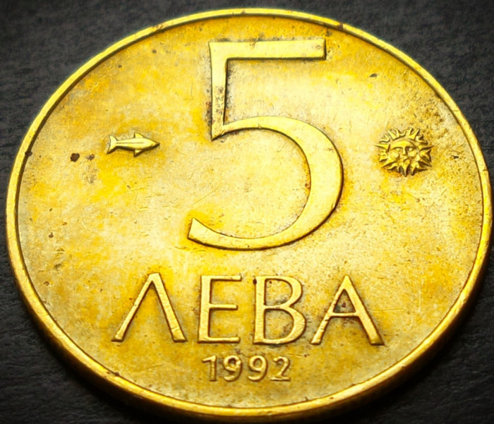 Moneda 5 LEVA - BULGARIA, anul 1992 *cod 4343