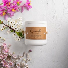 Lumanare parfumata handmade din ceara naturala de soia 100%, aroma Paradisul inflorit, Recipient ceramic alb, 150 g