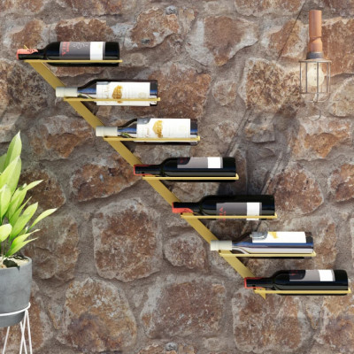 vidaXL Suport sticle de vin, de perete, 7 sticle, auriu, metal foto