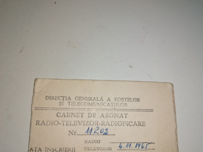 CARNET DE ABONAT RADIO TV / 1965/ TIMBRAT