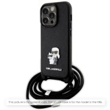 Husa pentru iPhone 16 Pro Max - Karl Lagerfeld Saffiano Crossbody (KLHCP16XSAKCPBK) - Metal Pin Karl&amp;Choupette