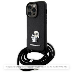 Husa pentru iPhone 16 Pro Max - Karl Lagerfeld Saffiano Crossbody (KLHCP16XSAKCPBK) - Metal Pin Karl&amp;Choupette
