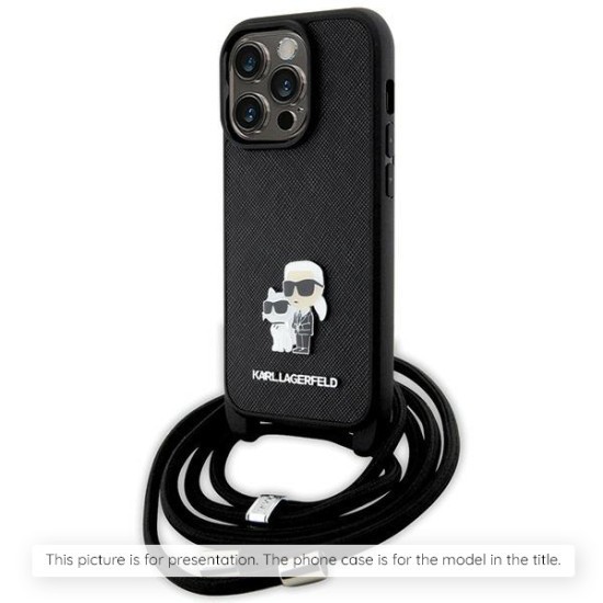 Husa pentru iPhone 16 Pro Max - Karl Lagerfeld Saffiano Crossbody (KLHCP16XSAKCPBK) - Metal Pin Karl&amp;Choupette