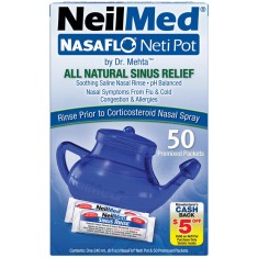 Irigator Nazal, NeilMed, Neti Pot, Forma Compacta, Curatare Sinusuri, Decongestie Nazala, 50 plicuri