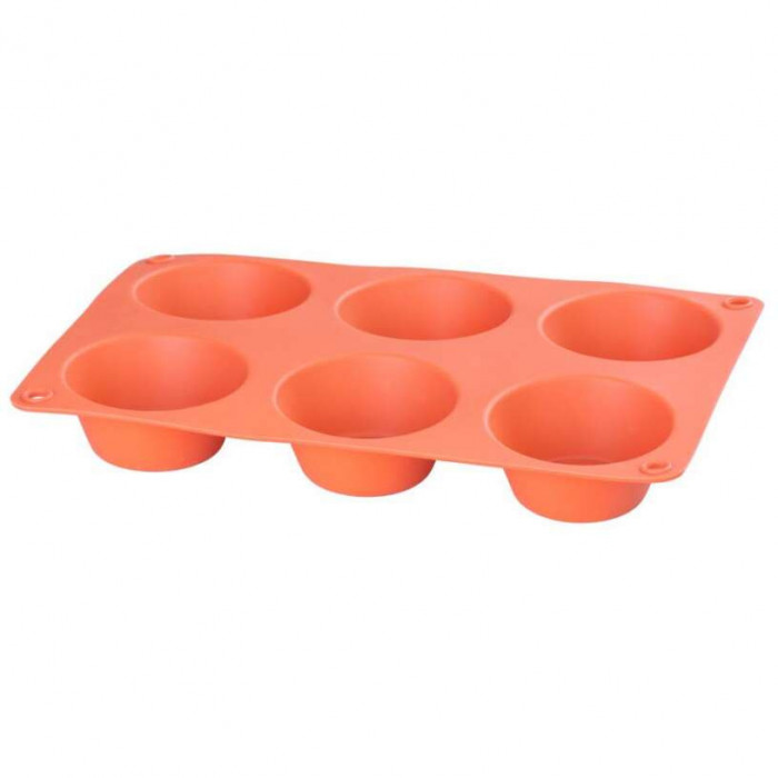 Forma coacere pentru briose, 6 forme, silicon, rosu, 23.7x16x3 cm, MagicHome