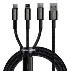 Baseus - 3in1 Cablu de date (CAMLTWJ-01) - USB la Type-C / Lightning / Micro-USB 3.5A, 1.5m - Negru