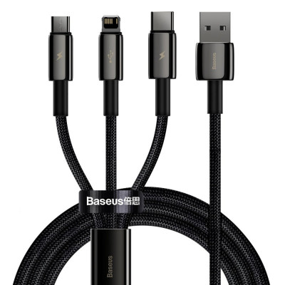 Cablu USB Baseus Tungsten 3in1 - USB Tip C / Lightning / Micro USB 3,5 A 1,5 M Negru (CAMLTWJ-01) foto