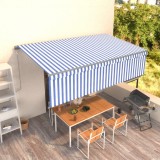 Copertina Retractabila Automata cu Stor vidaXL, 5x3 m, Albastru &amp; Alb, Protectie UV, Aluminiu, Poliester