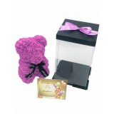 Urs floral roz, personalizabil cu felicitare personalizabila, Eventissimi, ursulet decorat manual cu trandafiri de spuma, Teddy Bear 25 cm, cutie deco