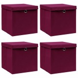 Cumpara ieftin Cutii depozitare cu capac 4 buc. rosu inchis 32x32x32cm, textil