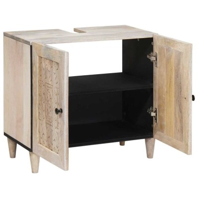 vidaXL Dulap de Baie Pe perete Alb 62 x 33 x 58 cm Lemn solid de mango 4018135 foto