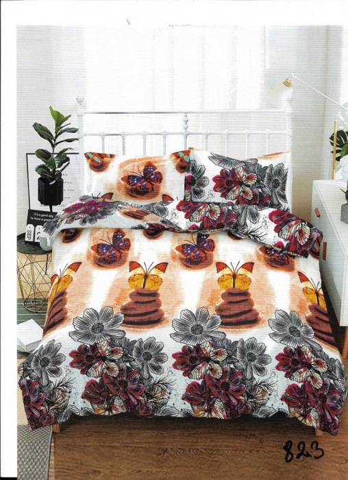 Lenjerie de pat pentru o persoana cu husa de perna dreptunghiulara, Unique, bumbac mercerizat, multicolor