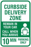 Curbside Delivery Zone 10 Min Parking Sign