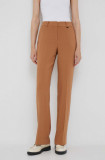 Dkny pantaloni femei, culoarea maro, drept, high waist