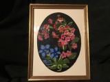 Arta / design / vintage - Tablou goblen / cusatura flori in rama de lemn !