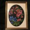 arta / design / vintage - Tablou goblen / cusatura flori in rama de lemn !