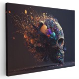 Tablou fantezie craniu cu ornament decorativ, albastru, galben 1668 Tablou canvas pe panza CU RAMA 30x40 cm