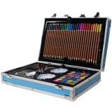 Set pictura si desen Art4Artist, 145 piese, Cutie de aluminiu, Albastru/Argintiu