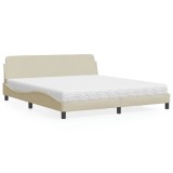 VidaXL Pat cu saltea, Dover, crem, 180x200 cm, textil 3208449