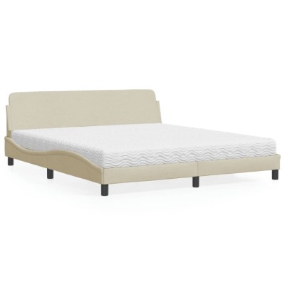 vidaXL Pat cu saltea, Dover, crem, 180x200 cm, textil 3208449 foto