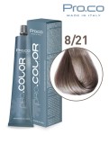 Vopsea de par profesionala PRO.COLOR 100 ml - Pro.Co - 8/21 BLOND DESCHIS IRISE CENUSIU