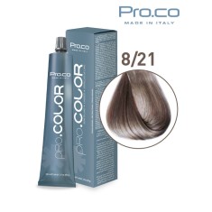 Vopsea de par profesionala PRO.COLOR 100 ml - Pro.Co - 8/21 BLOND DESCHIS IRISE CENUSIU