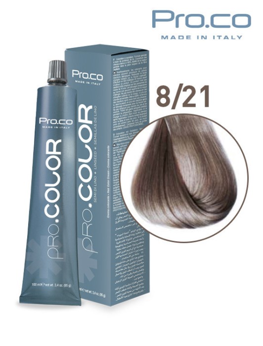 Vopsea de par profesionala PRO.COLOR 100 ml - Pro.Co - 8/21 BLOND DESCHIS IRISE CENUSIU