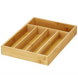 Organizator din bambus pentru tacamuri, 5 compartimente, 25x35 cm