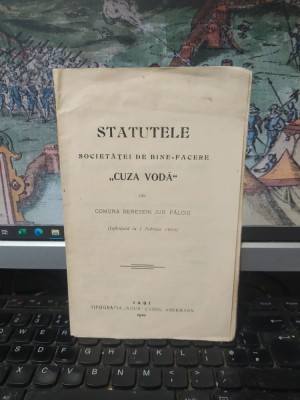 Statutele Societăței de binefacere Cuza Vodă din com. Berezeni, jud. Fălciu, &amp;icirc;nființată la 1 februar 1909, Iași 1910, 196 foto