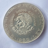 Moneda 5 pesos 1955 argint Mexic, America de Nord