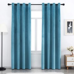 Draperie din catifea cu inele albe, Premium, 200x260 cm, densitate 700 g/mp, Turcoaz