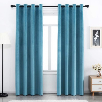Set draperii din catifea cu inele crom, Premium, 250x210 cm, densitate 700 g/mp, Turcoaz, 2 buc foto