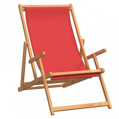 Scaun de plajă pliabil, roșu, lemn masiv de tec foto