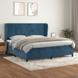 Cumpara ieftin Pat box spring cu saltea, albastru &icirc;nchis, 200x200 cm, catifea