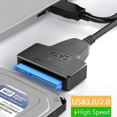 Adaptor USB la SATA, Pentru HDD - SSD, Plug and play, 25cm, indicator led, Negru foto