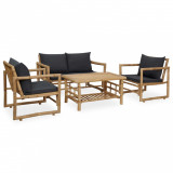 vidaXL Set mobilier de grădină cu perne, 4 piese, bambus