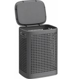 SONGMICS Cos de rufe 75 L pentru spatii mici,design ingust cu capac,ventilatie pentru circulatia aerului,43x33x57 cm,gri inchis