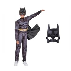 Set costum carnaval Batman cu muschi si masca plastic, 22 cm x 15 cm pentru copii DEPOX&reg;, 5-7 ani, gri