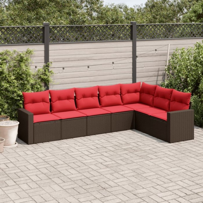 Set canapele de grădină cu perne, 7 piese, maro, poliratan