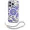 Husa pentru iPhone 16 Pro - Guess IML Palm Trees Triangle with Pearl Strap MagSafe (GUHMP16LHPCTPLSU) - Purple
