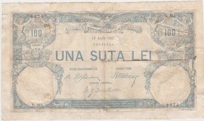 ROMANIA 100 lei Aprilie 1907 UZATA Reparata foto