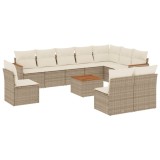 Set canapele de gradina cu perne, 11 piese, bej, poliratan