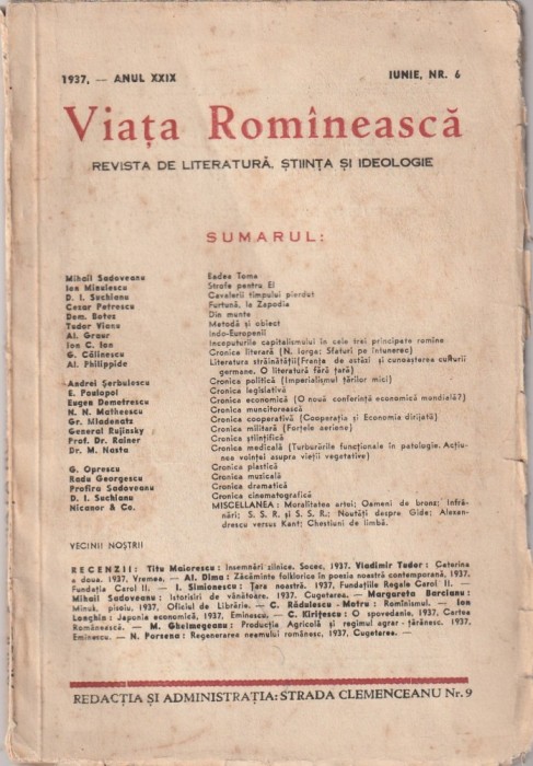 REVISTA VIATA ROMANEASCA NUMARUL 6 ANUL 1937