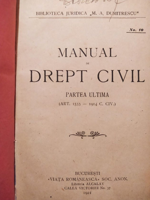 Dumitrescu - Manual de drept civil, partea ultima (1921)