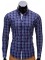 Camasa pentru barbati, bleumarin, in carouri, slim fit, casual, elastica, cu guler - k327