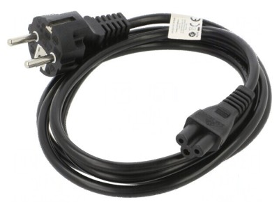 Cablu CEE 7/7 E/F 1,8m PVC negru cu mufă IEC C5 mamă foto