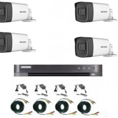 Sistem supraveghere video Hikvision 4 camere 2MP Turbo HD IR 80 M si IR 40 M cu DVR Hikvision 4 canale, full accesorii SafetyGuard Surveillance