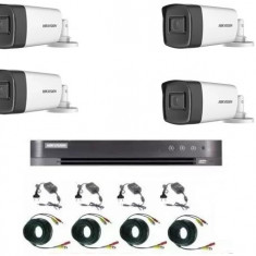 Sistem supraveghere video Hikvision 4 camere 2MP Turbo HD IR 80 M si IR 40 M cu DVR Hikvision 4 canale, full accesorii