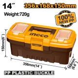 Cutie Depozitare Scule 14" 356x168x150mm Plastic PP INGCO PBX1401, capacitate 10kg, tava interioara, compartimente superioare, maner rezistent