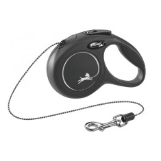 Lesă retractabilă Flexi Classic neagră XS cu șnur de 3 m pentru c&acirc;ini p&acirc;nă la 8 kg
